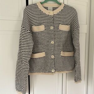 Varley Black and Cream Diamond Pattern Knit Sweater
